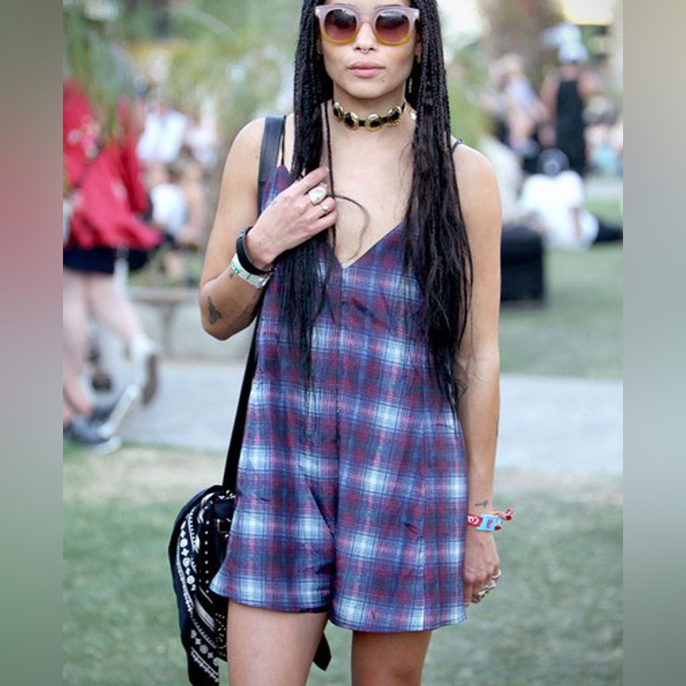 UNIF Blue & Red Plaid Sleeveless Romper